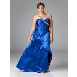 Elegantes vestidos de fiesta de un hombro tallas grandes azul largo