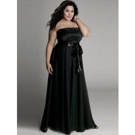 Elegantes vestidos de fiesta tallas grandes negros con cinturón.