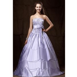 Exclusivos vestidos de gala bordados satén lila largos con cinturón