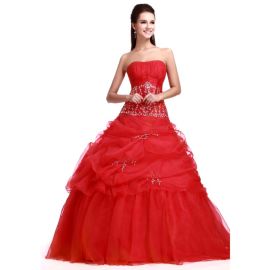 Elegantes vestidos de fiesta A-line rojo largo con drapeado