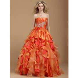 Vestidos de fiesta glamorosos A-line naranja largo con volantes