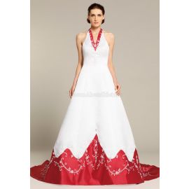 Vestido de novia formal línea A sin mangas cintura natural