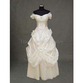 Exclusivo vestido de novia de fantasía con volantes realizado en tafetán