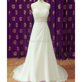 vestido de novia de tren capilla sin mangas de gasa de una línea