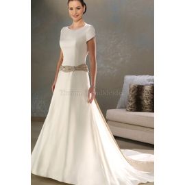 Espléndido vestido de novia moderno de pedrería con cinturón