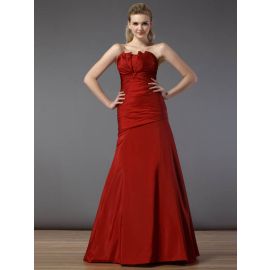 Elegantes vestidos de noche fruncidos A-line tafetán rojo largo