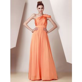 Elegantes vestidos de noche de un hombro una línea de gasa naranja largo