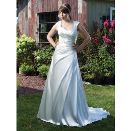 Vestidos de novia fruncidos simples de talla grande A-line con mangas