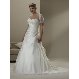 Exclusivos vestidos de novia bordados talla grande corte A con bolero