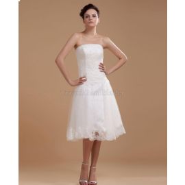 Vestido de novia romántico hasta la pantorrilla confeccionado en raso elástico confeccionado en organza cristal