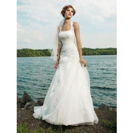 Sexy vestido de novia corte en A sin espalda con cuello halter