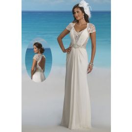 Vestidos de novia de manga corta de gasa con cuello en V romántico Boda en la playa