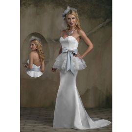 Elegante satén sirena con cinta vestidos de novia boda civil