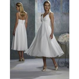 Moderno Escote en V Hasta el té Cremallera Vestidos de novia Natural Wedding