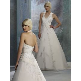 Lujo A-Line Vestidos de novia largos de cintura natural Boda en interiores