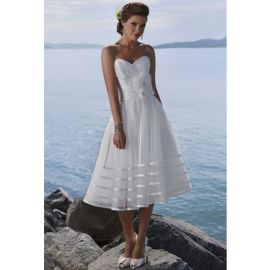 Moderno A-Line Hasta la rodilla Cintura natural Vestidos de novia Boda en la playa