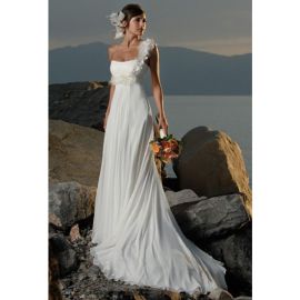 Vestidos de novia largos sin mangas con un solo hombro dinámico Boda en la playa