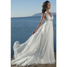 Vestidos de novia sin mangas de gasa con cuello en V dinámico Boda en la playa