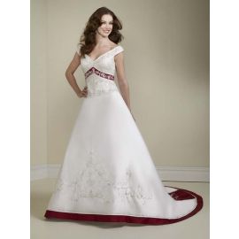 Noble bestcikte Una línea de vestidos de novia blanco rojo con mangas casquillo.