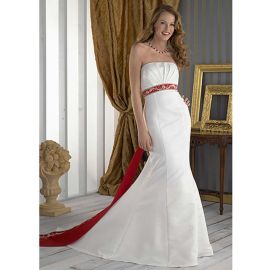 Noble vestido de novia sirena blanco rojo con cinturón