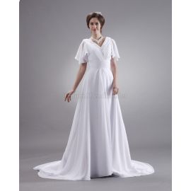 Vestido de novia de manga corta con cinturón de pedrería
