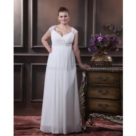 Vestido de novia de encaje elegante con cuello en V de talla grande