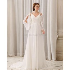 Gasa manga larga Elegante vestido de novia con cintura alta