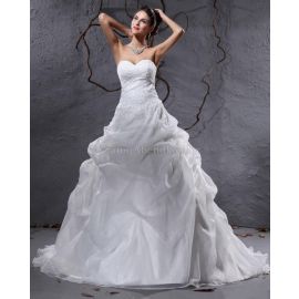 Vestido de novia romántico hasta el suelo con recogida de organza de cristal