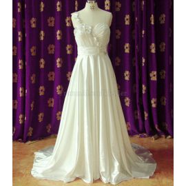 vestido de novia de lujo sin mangas con un hombro y cintura alta