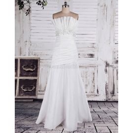Vestido de novia glamuroso de cintura imperio sirena con corpiño plisado